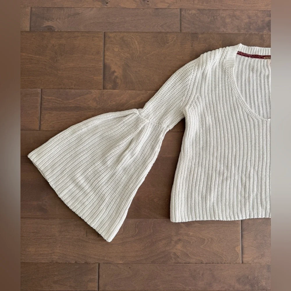 Free People Damsel Bell Sleeve Knit Sweater-White